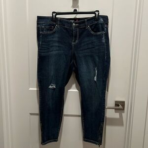 Torrid Ankle Skinny Jeans, Mid-Rise, Lightly Distressed, Dark Wash